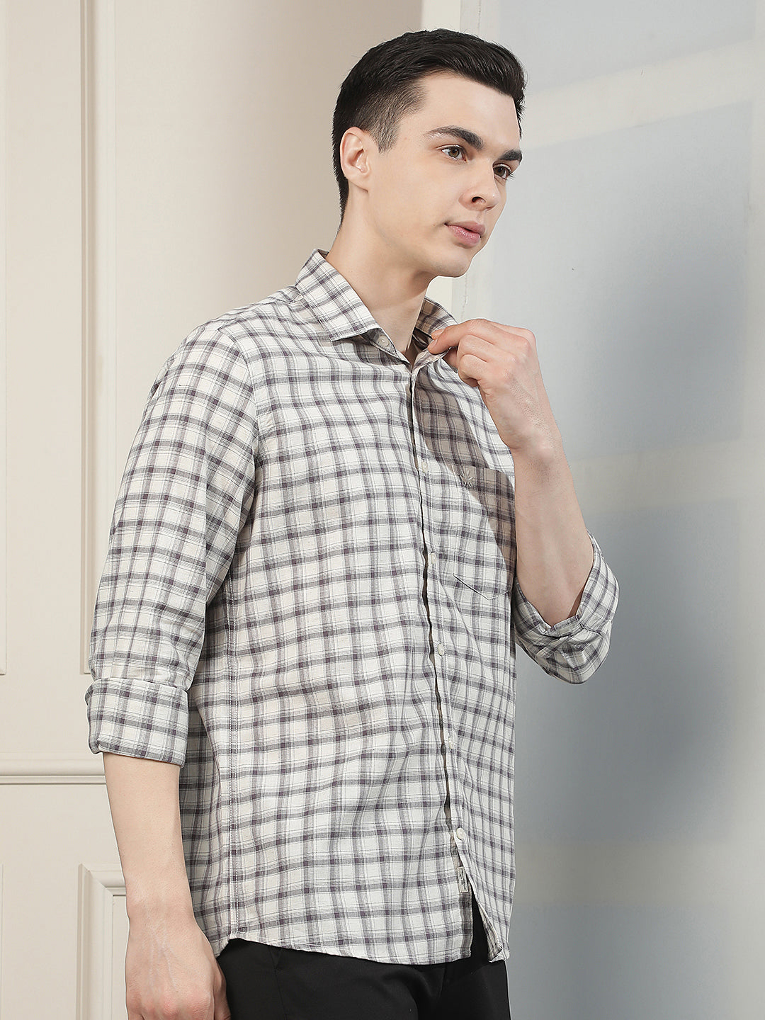 Purple Checked Linen Shirt