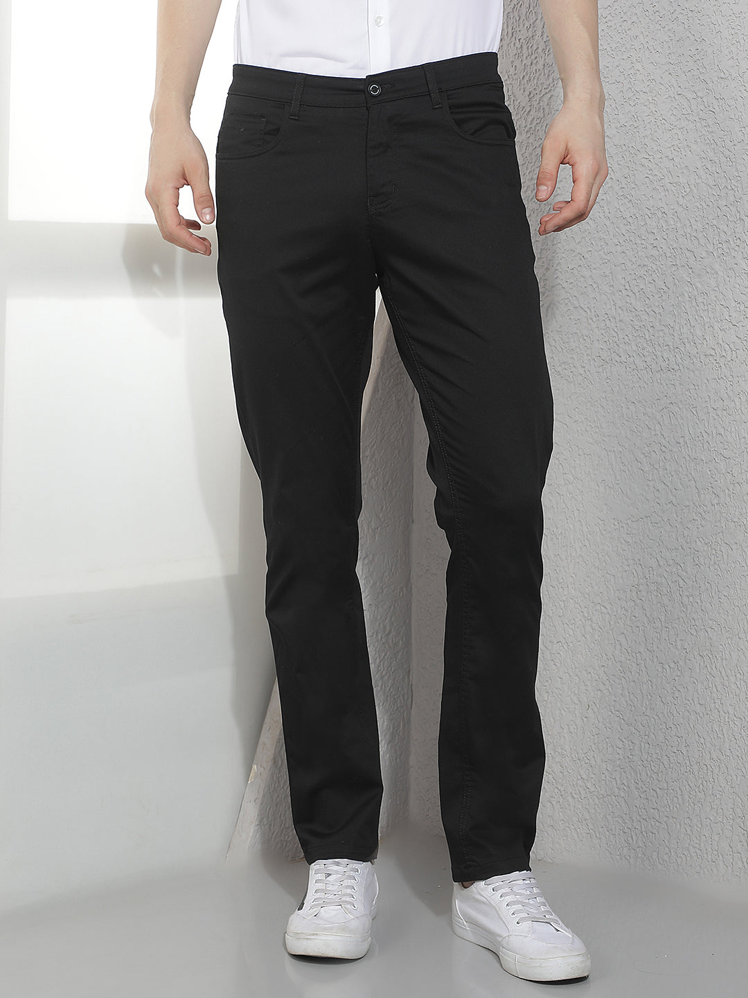 Sleek Solid Black Casual Trousers