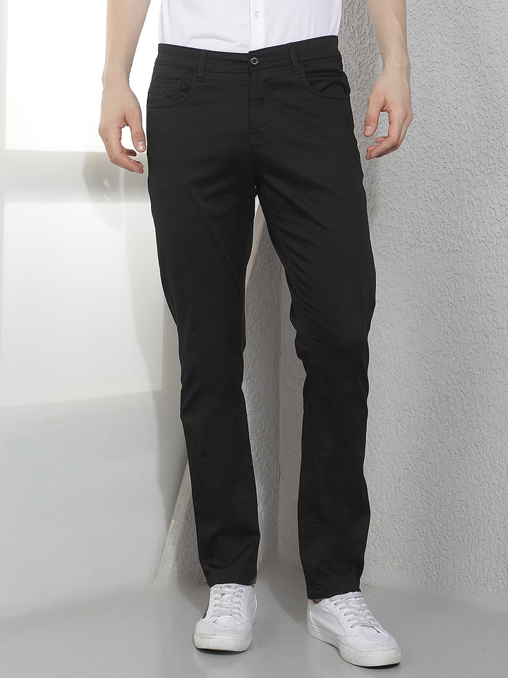 Sleek Solid Black Casual Trousers