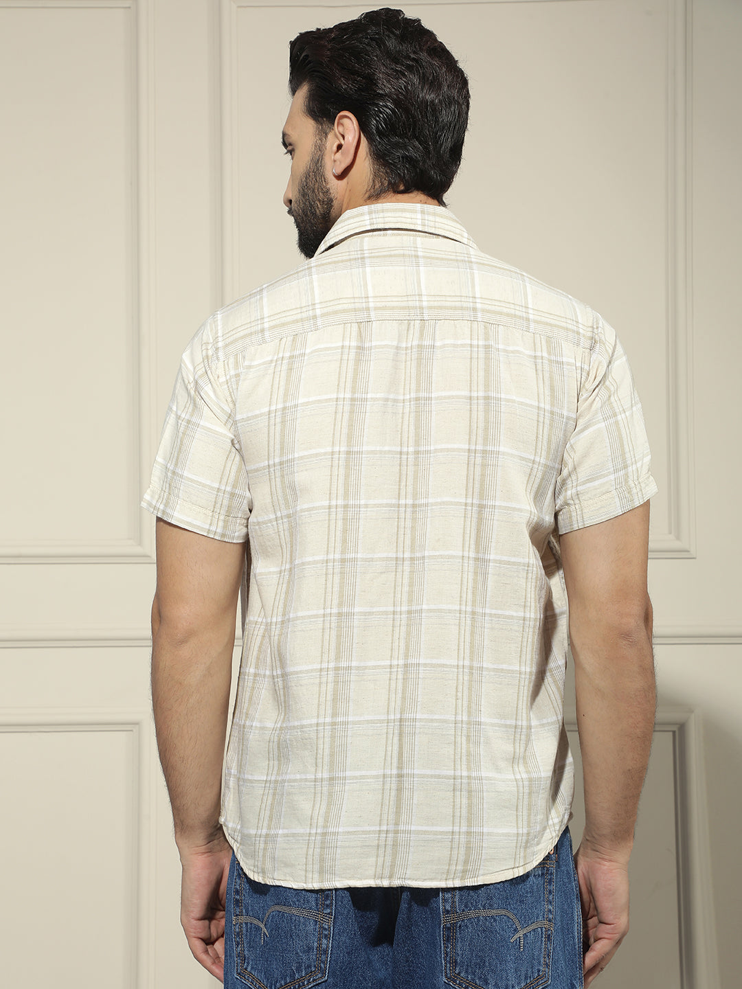 Beige Checked Linen Shirt