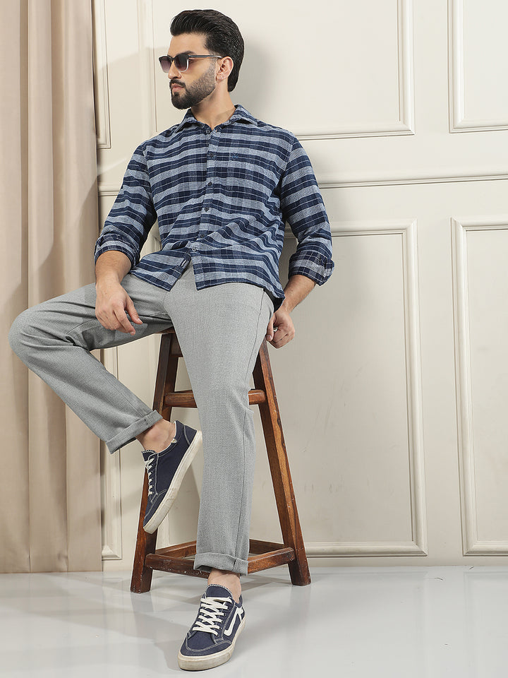 Blue Checked 100% Cotton Corduroy Shirt