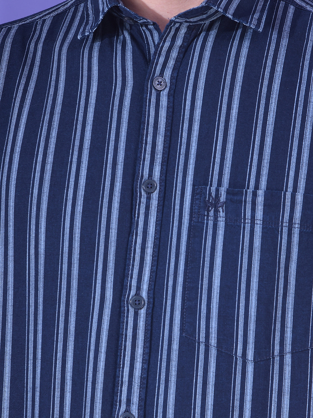 Navy Blue Vertical Stripes 100% Cotton Shirt