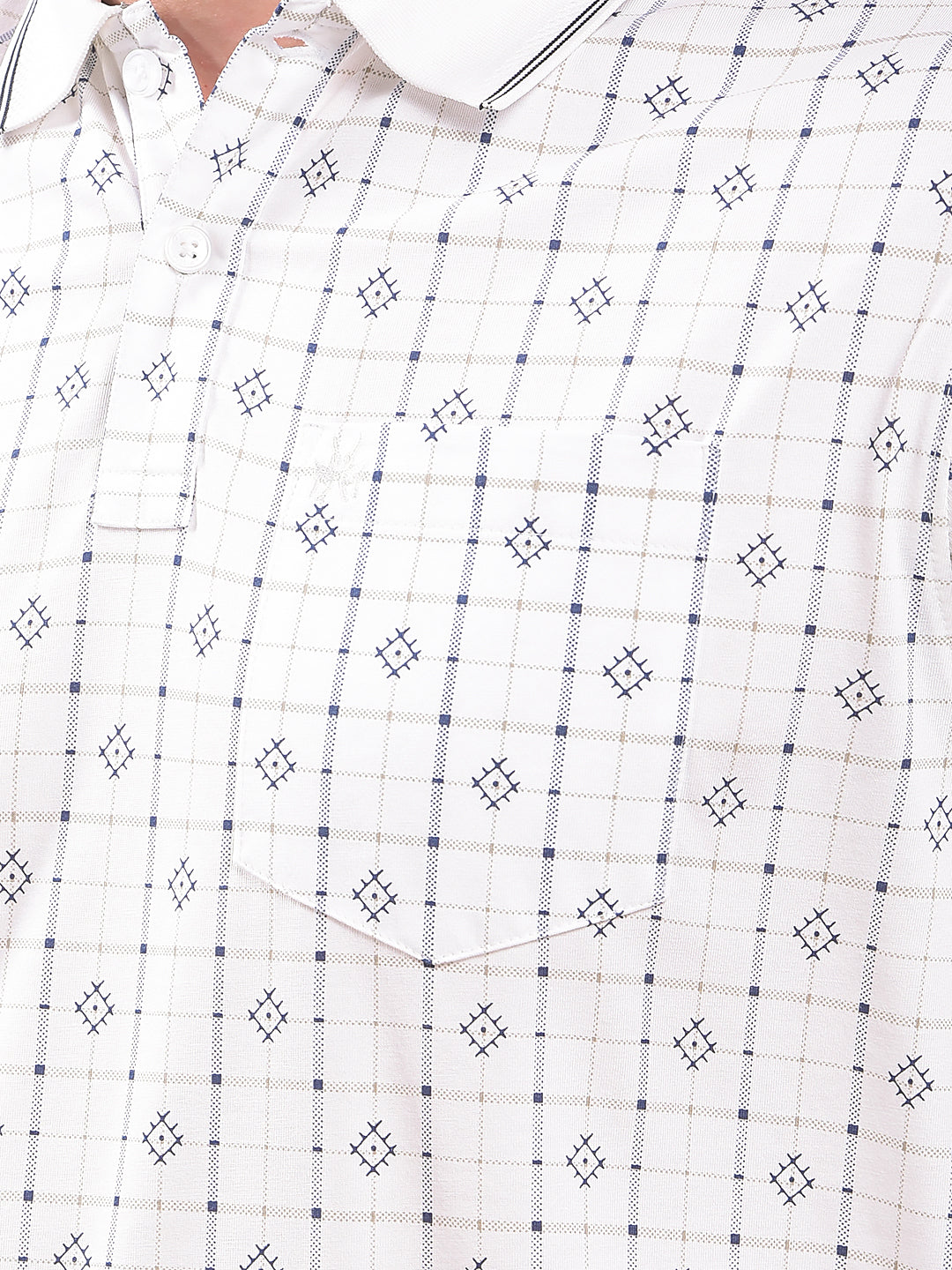 White Printed Polo Neck T-Shirt