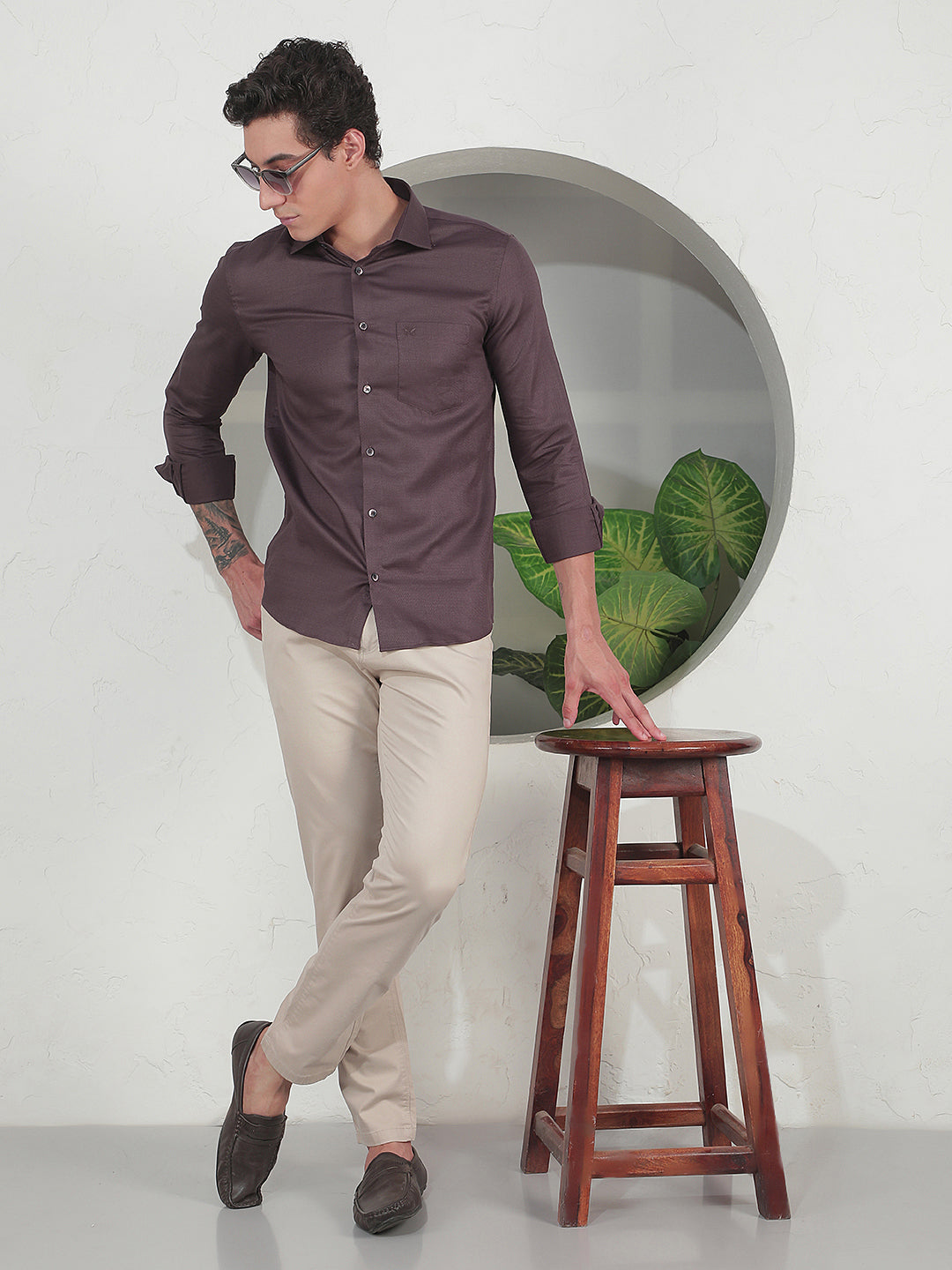Relaxed Mocha Brown Jacquard Shirt