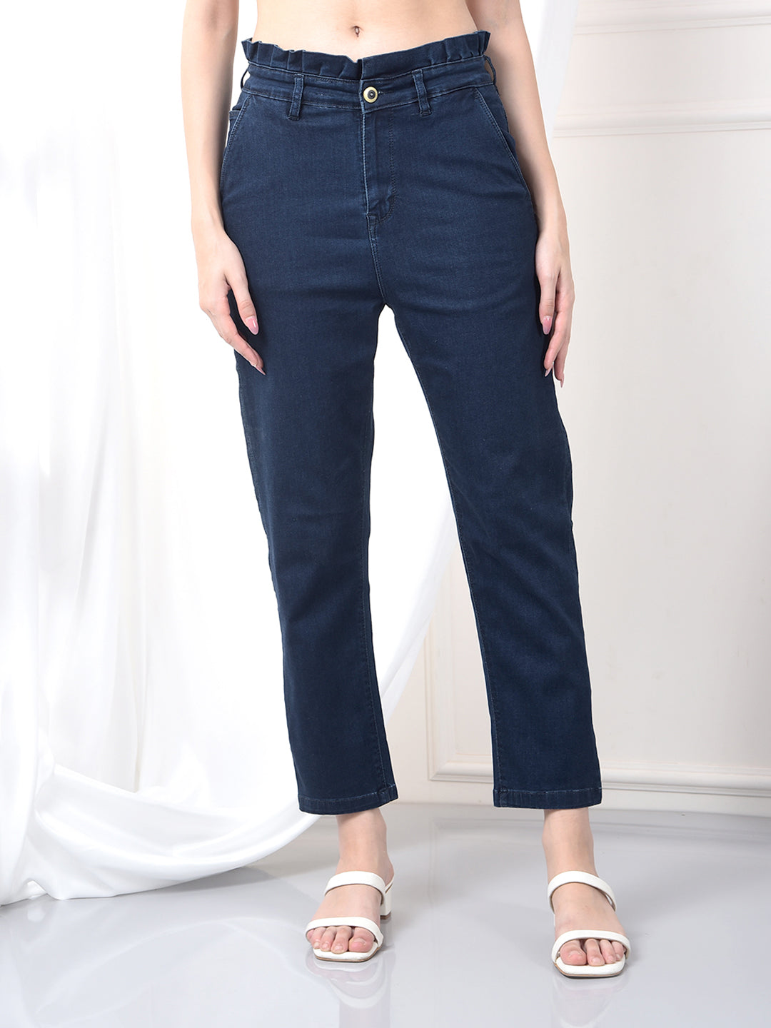 Blue High-Waist Jeans-Women Jeans-Crimsoune Club