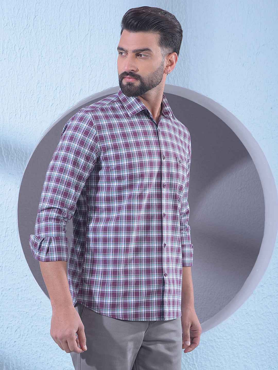 Wine Checked 100% Cotton Shirt