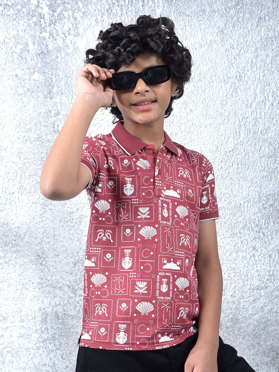 Pink Printed Polo Neck T-Shirt