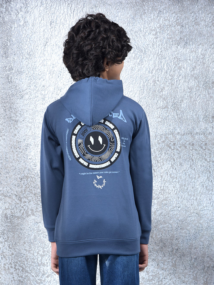 Blue Embellished Hooded Neck Sweatshirt