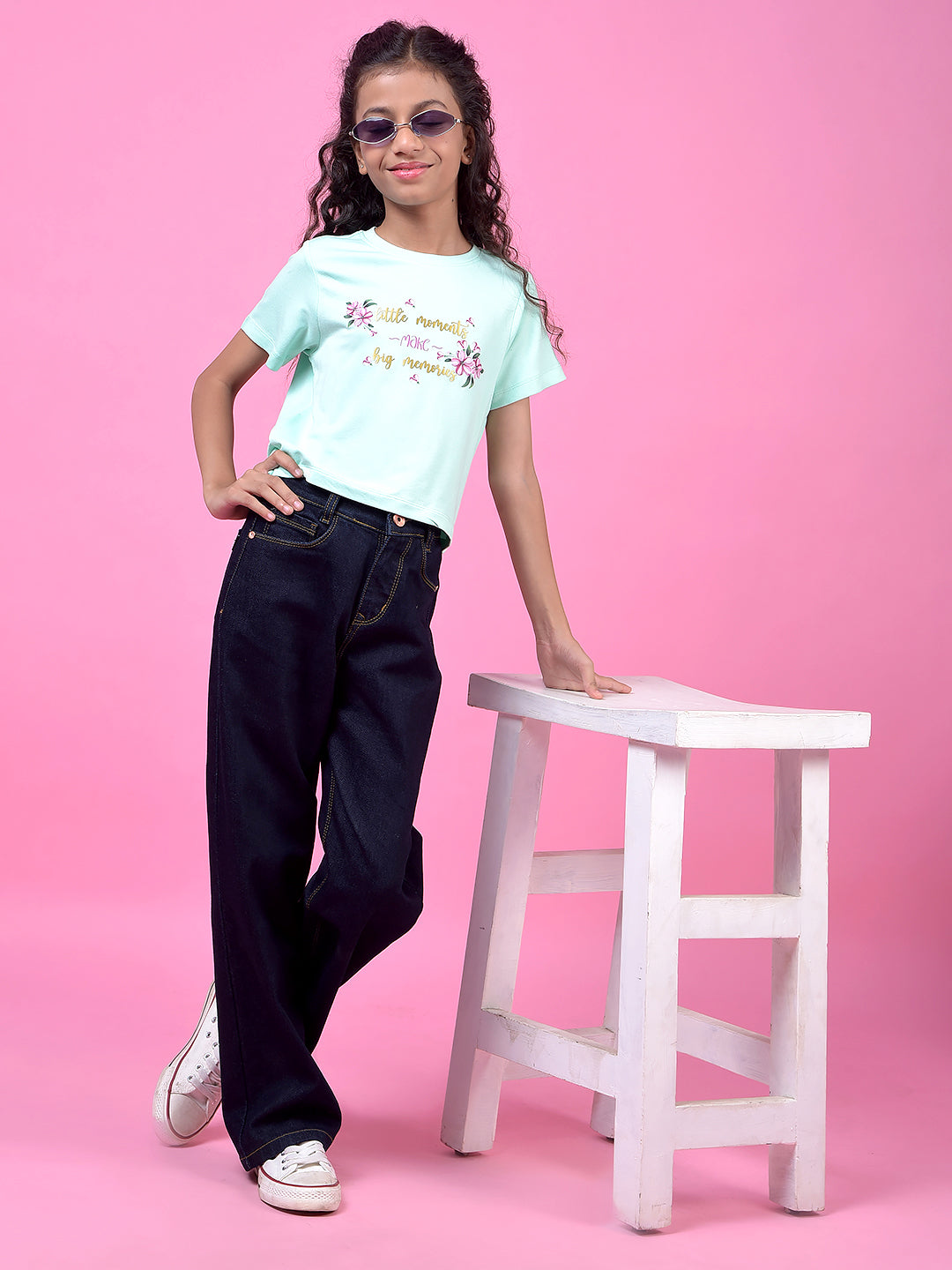 Green Graphic Print Cropped T-Shirt