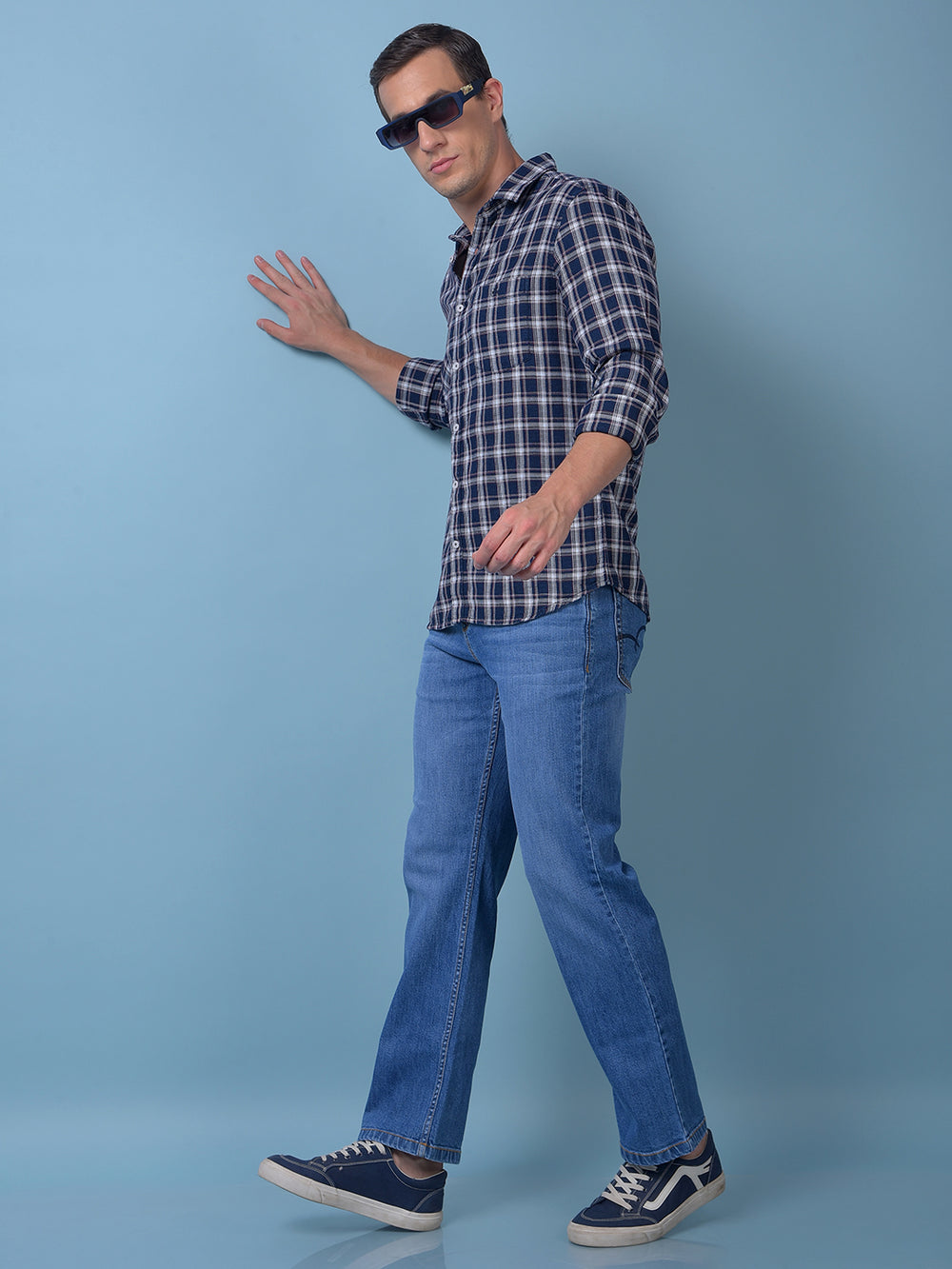 Navy Blue Checked 100% Cotton Shirt
