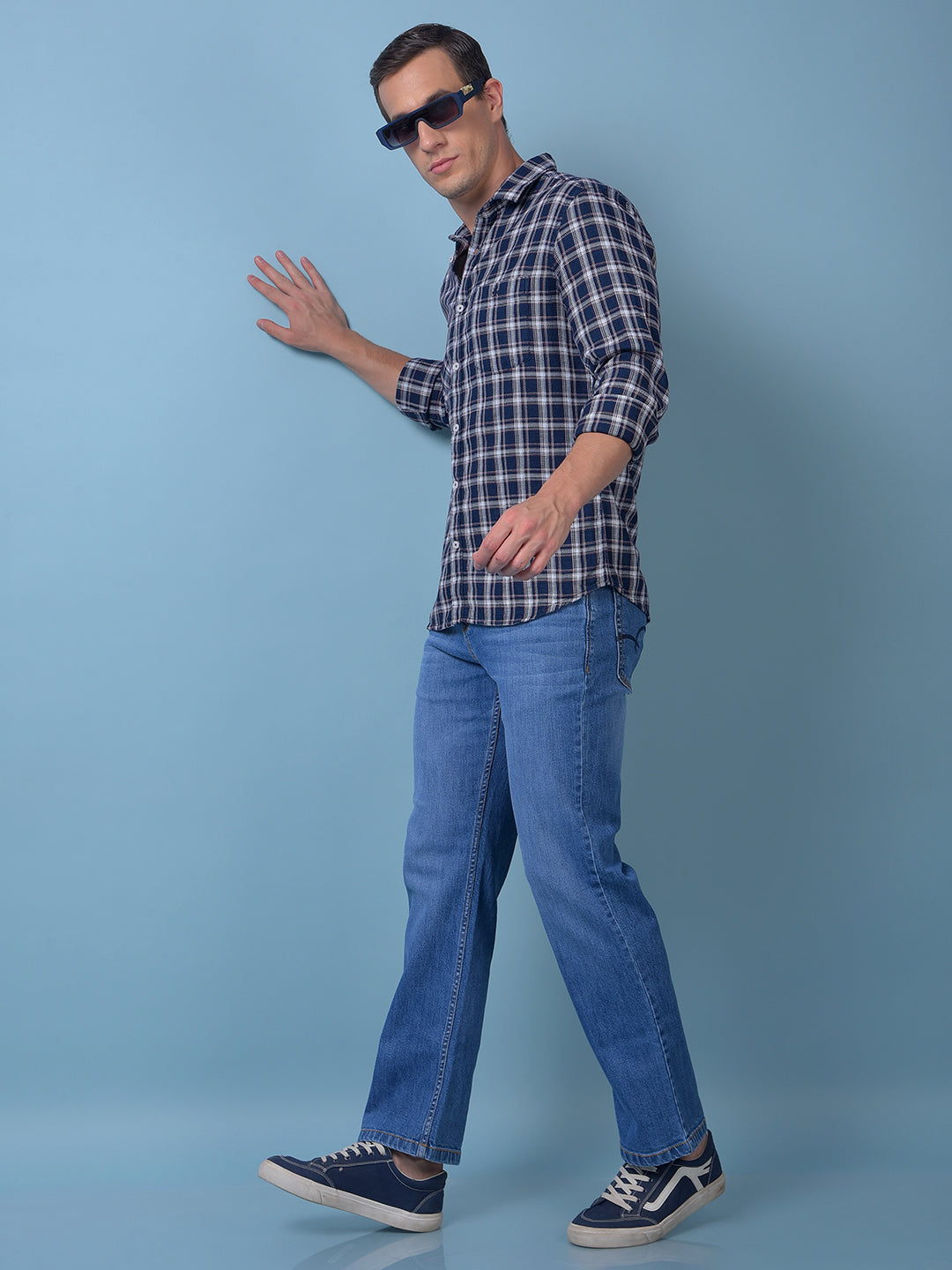 Navy Blue Checked 100% Cotton Shirt