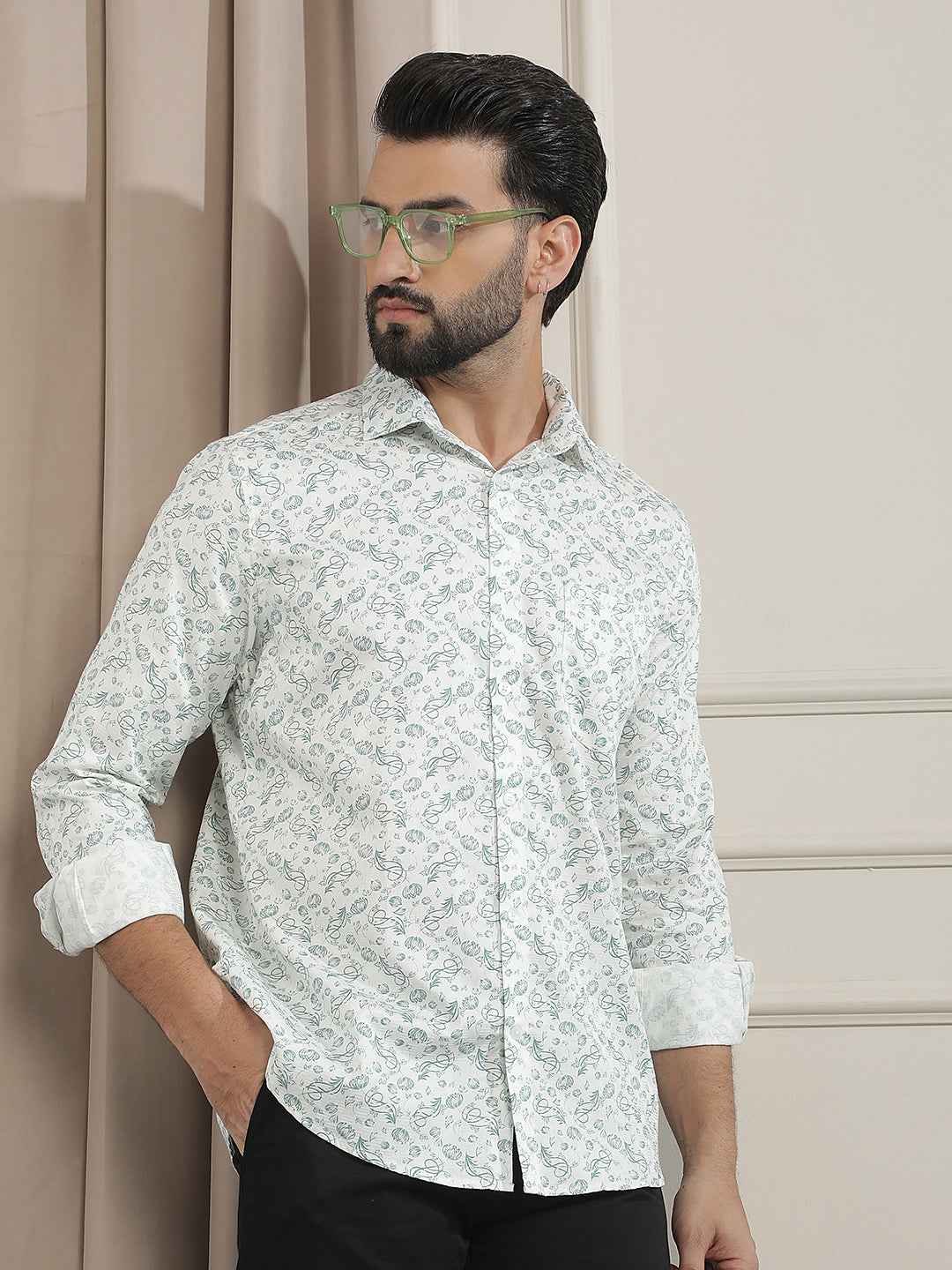 100% Cotton Green Floral Print Shirt