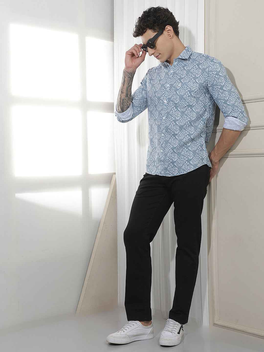 Blue Botanical Print 100% Cotton Shirt