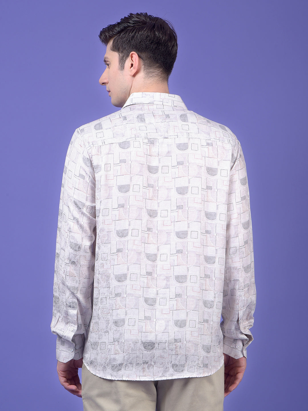 Off White Printed Linen Shirt