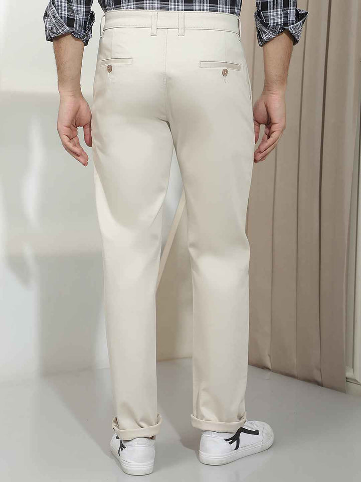 Beige Dobby Straight Trousers