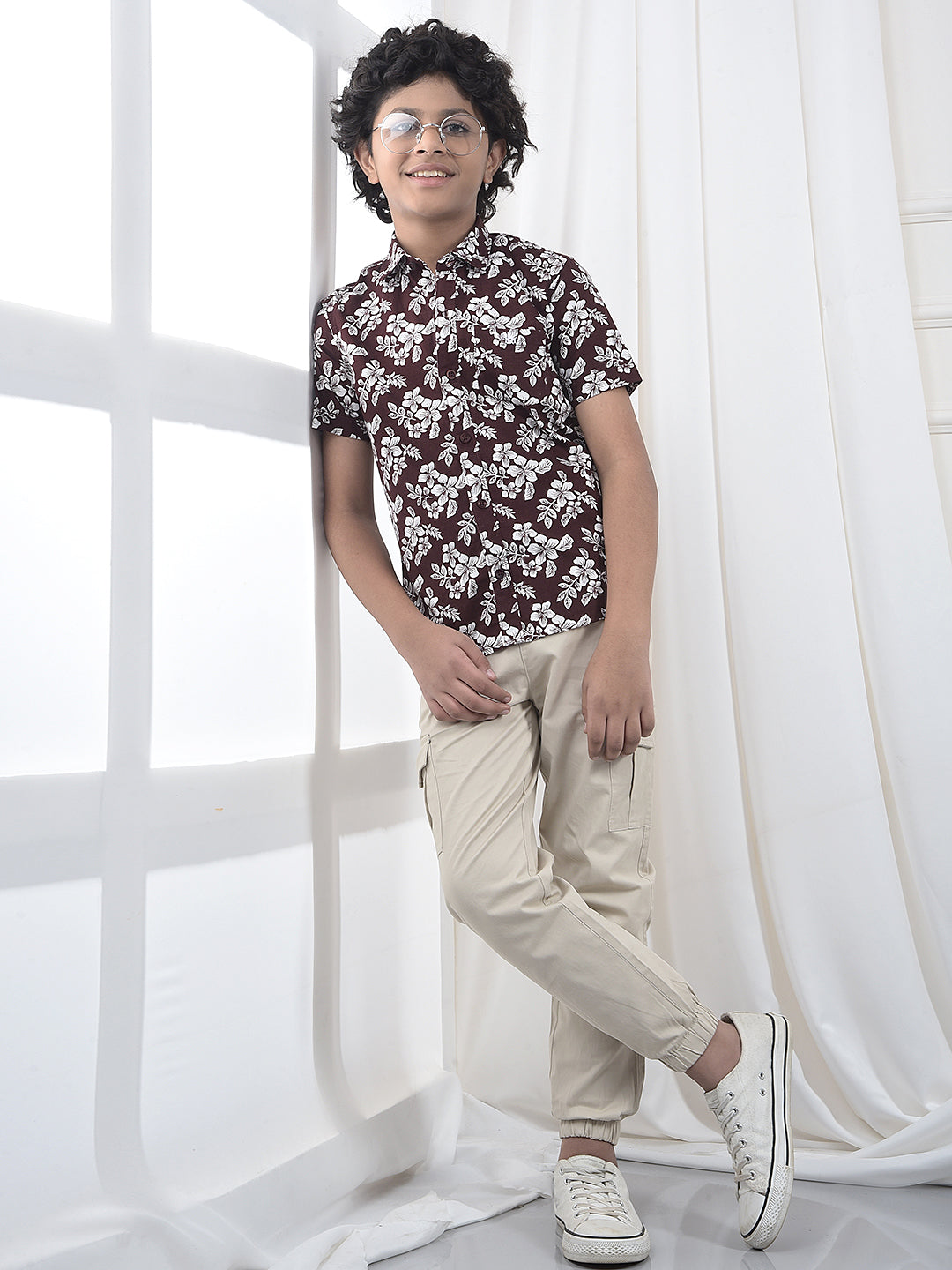 Green Printed 100% Cotton Shirt-Boys Shirts-Crimsoune Club