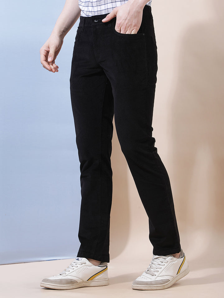 Minimalist Stealth Black Corduroy Trousers