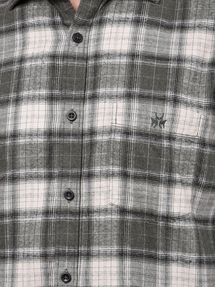 Olive Checked 100% Cotton Shirt