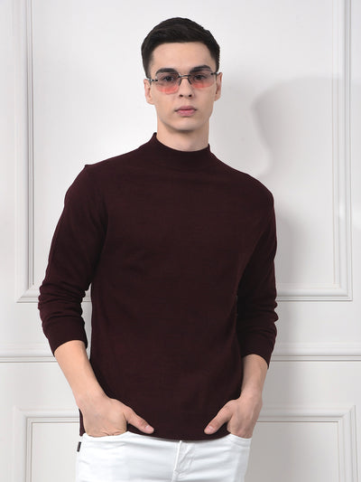 Deep Maroon Soft Acrylic Regular Textured Sweater