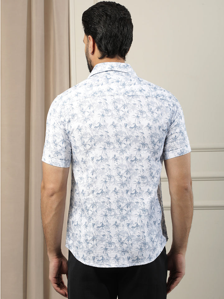 Blue Floral Print 100% Cotton Shirt