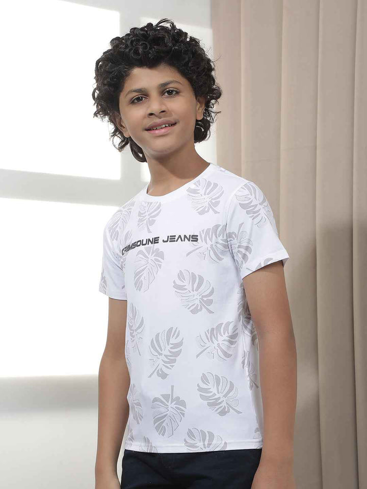 White Tropical Leaf Print T-Shirt