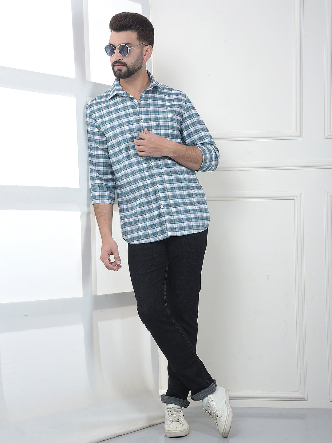 Zen Teal Check 100% Cotton Shirt