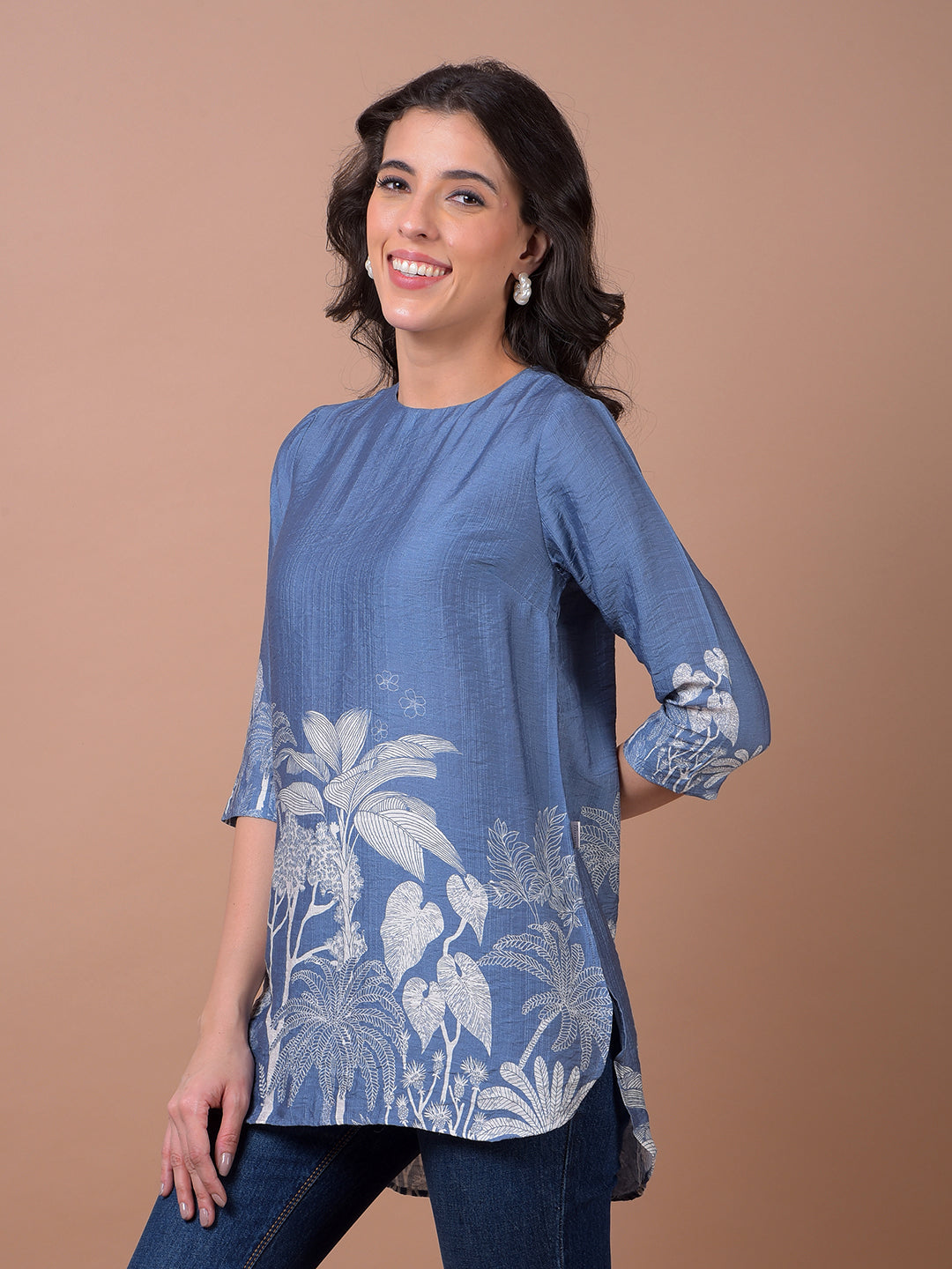 Blue Floral Print Top