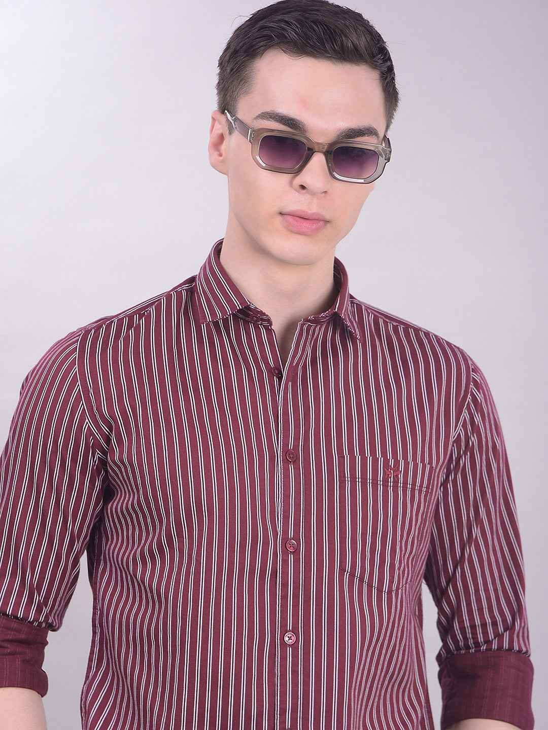 Maroon Vertical Stripes Shirt
