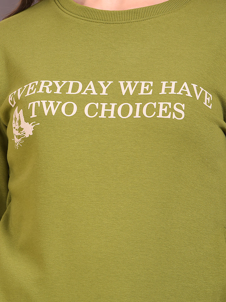 Olive Graphic Print Sweatshirt