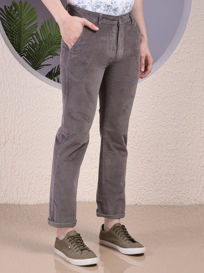 Grey Straight Corduroy Trousers