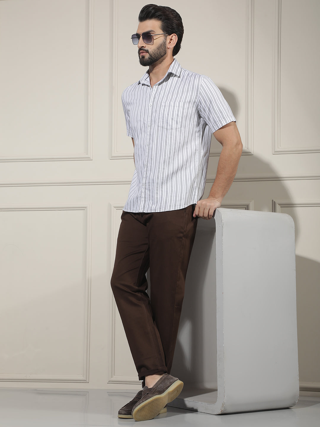 Grey Vertical Striped Shirt