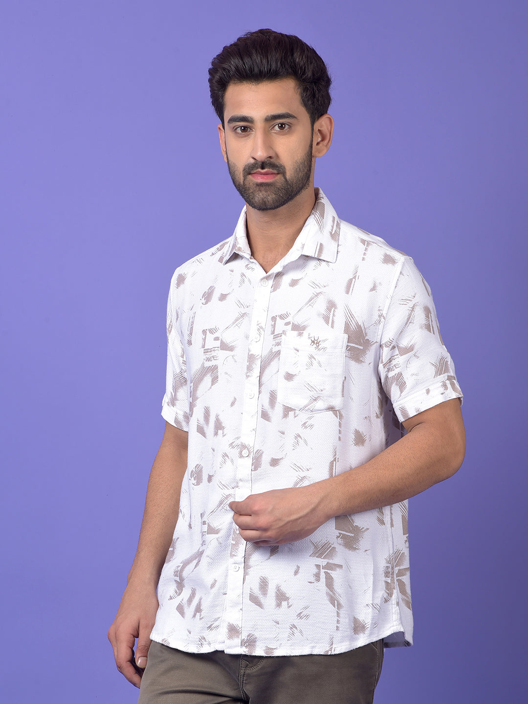 Beige Printed 100% Cotton Shirt