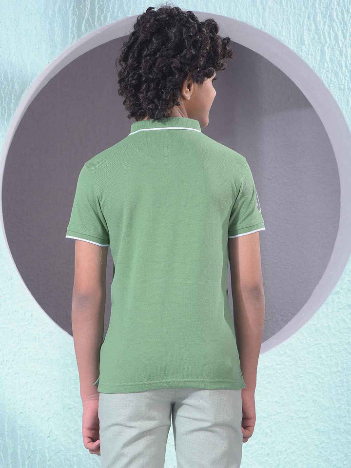 Green Typographic Print Polo Neck T-Shirt