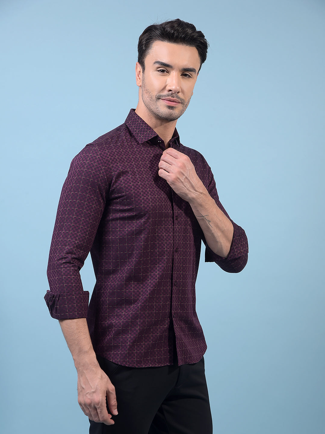 Navy Blue Printed 100% Cotton Shirt-Men Shirts-Crimsoune Club