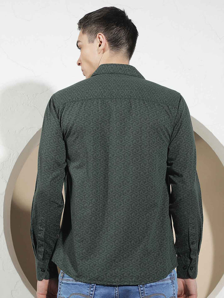 Linen Green Graphic Print Shirt