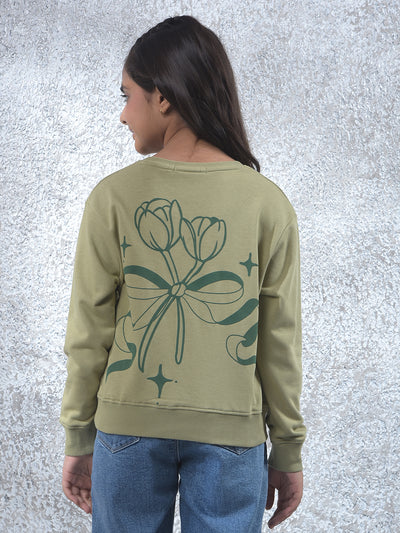 Green Graphic Print Oversize Knitted Sweatshirt