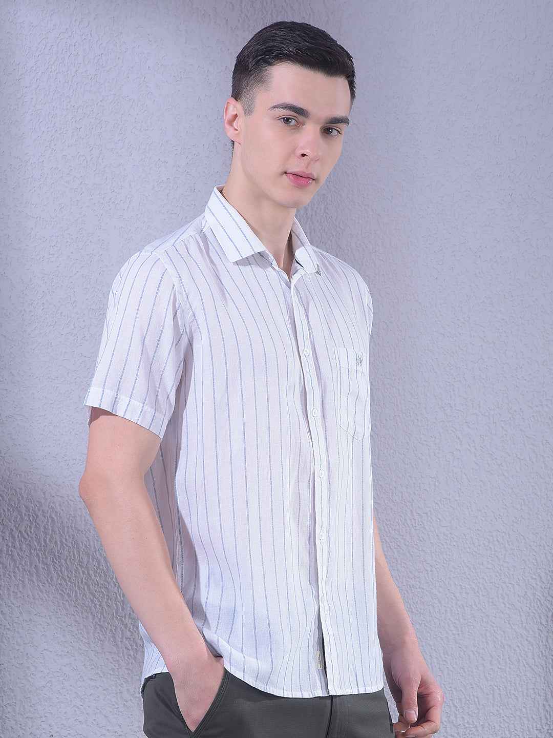 Blue Vertical Stripes Linen Shirt