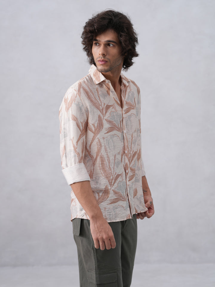 Peach Floral Print Shirt