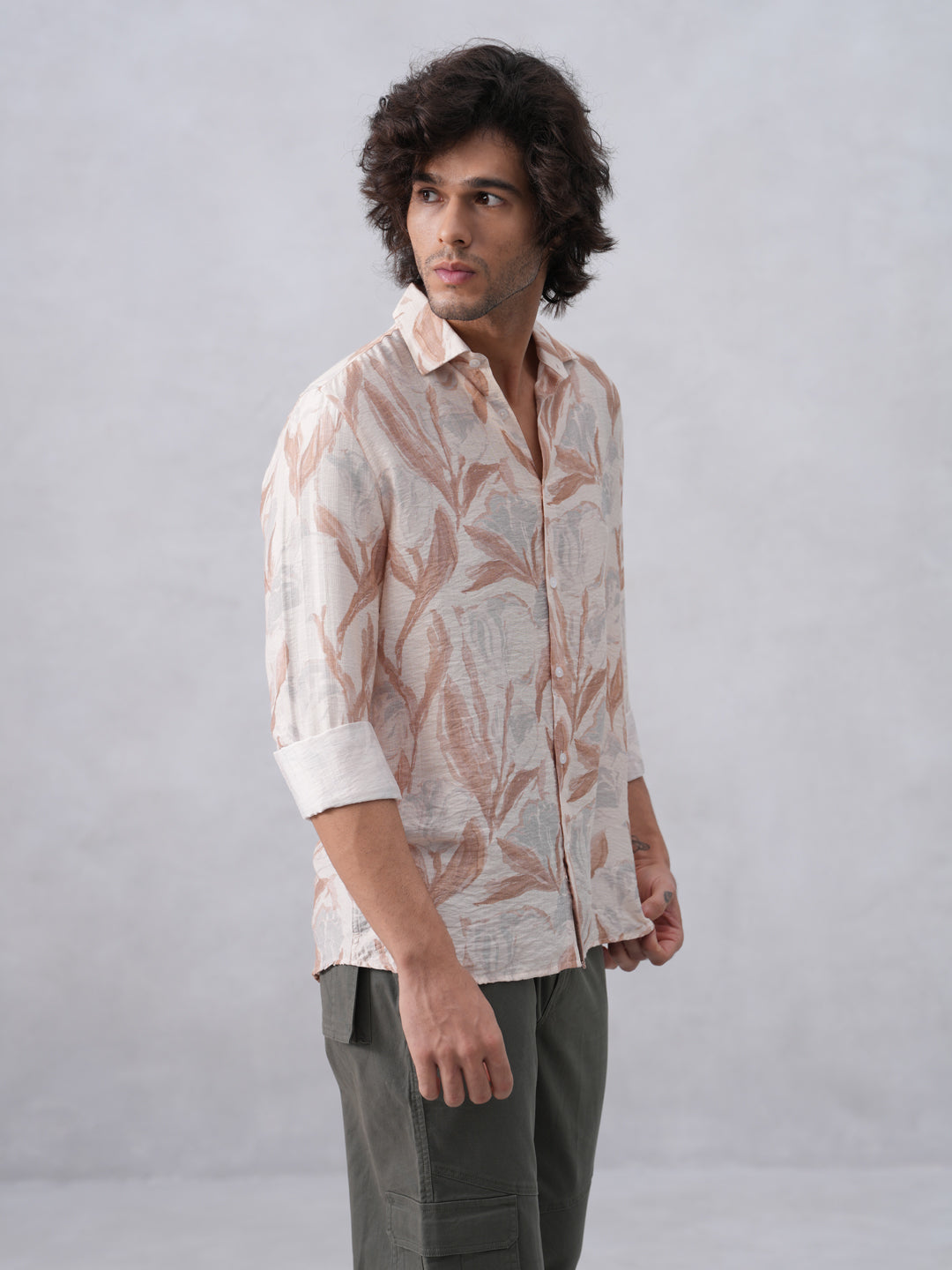 Peach Floral Print Shirt