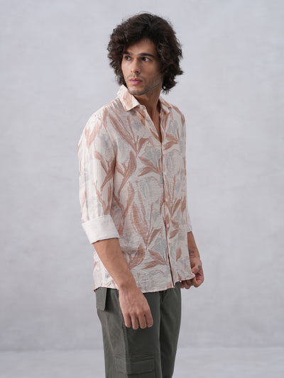 Peach Floral Print Shirt