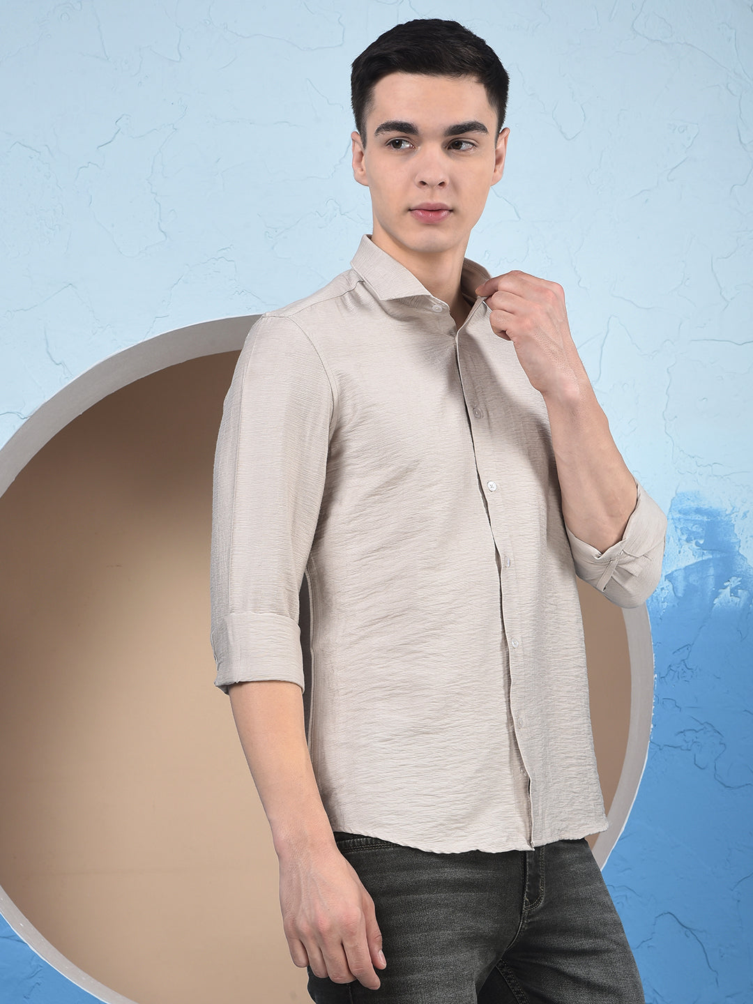 Classic Beige Slub Textured Shirt