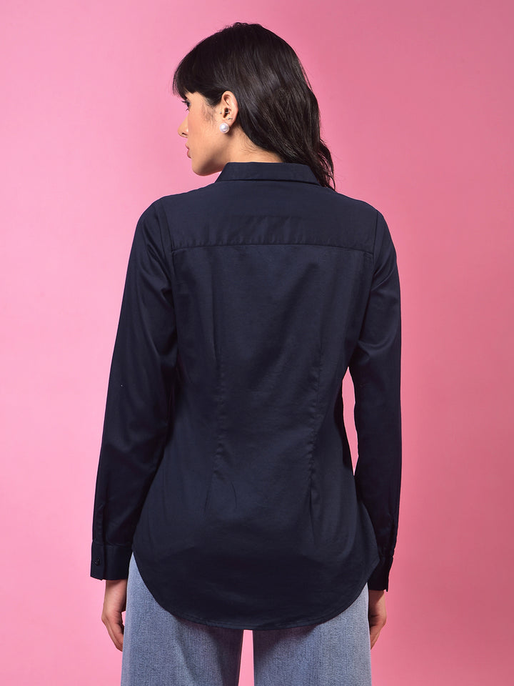 Vibrant Navy Blue Shirt – Go For Effortless Style-Women Shirts-Crimsoune Club
