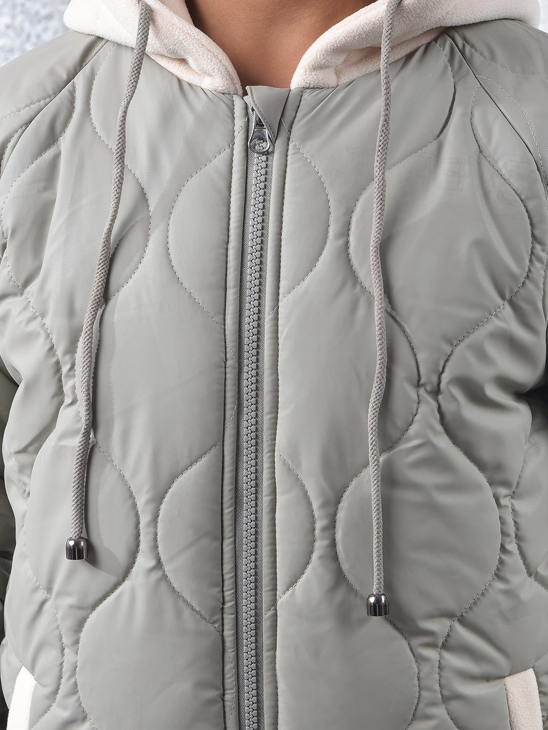 Grey Hooded Neck Puffer Jacket