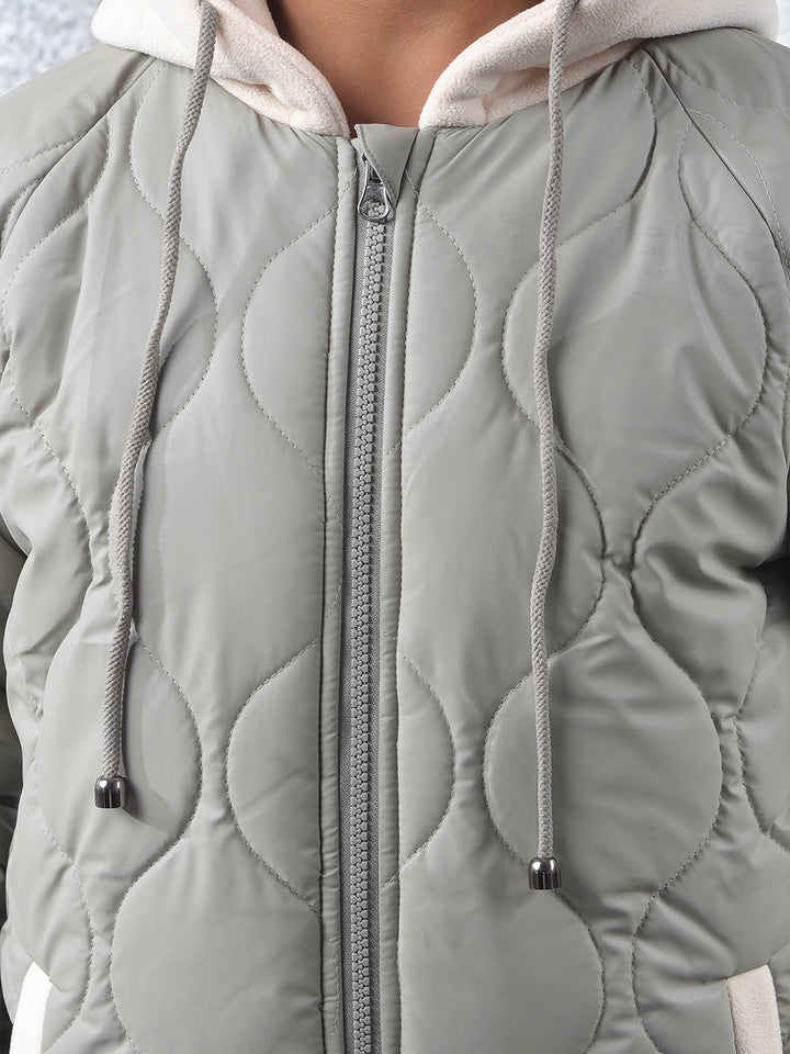 Grey Hooded Neck Puffer Jacket