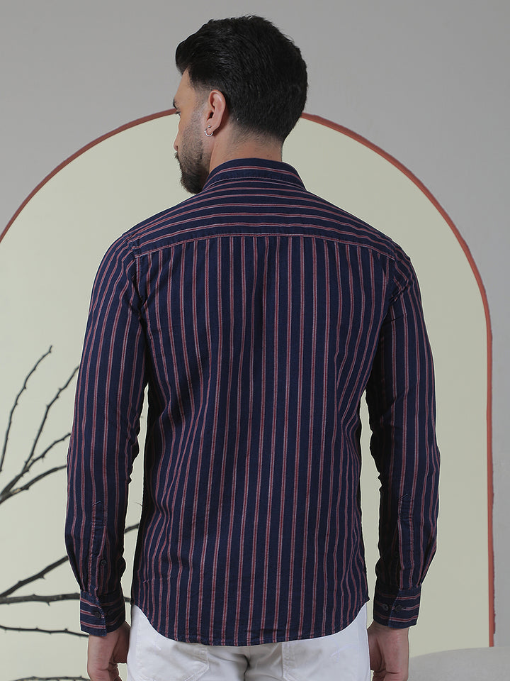 Red Vertical Stripes 100% Cotton Shirt
