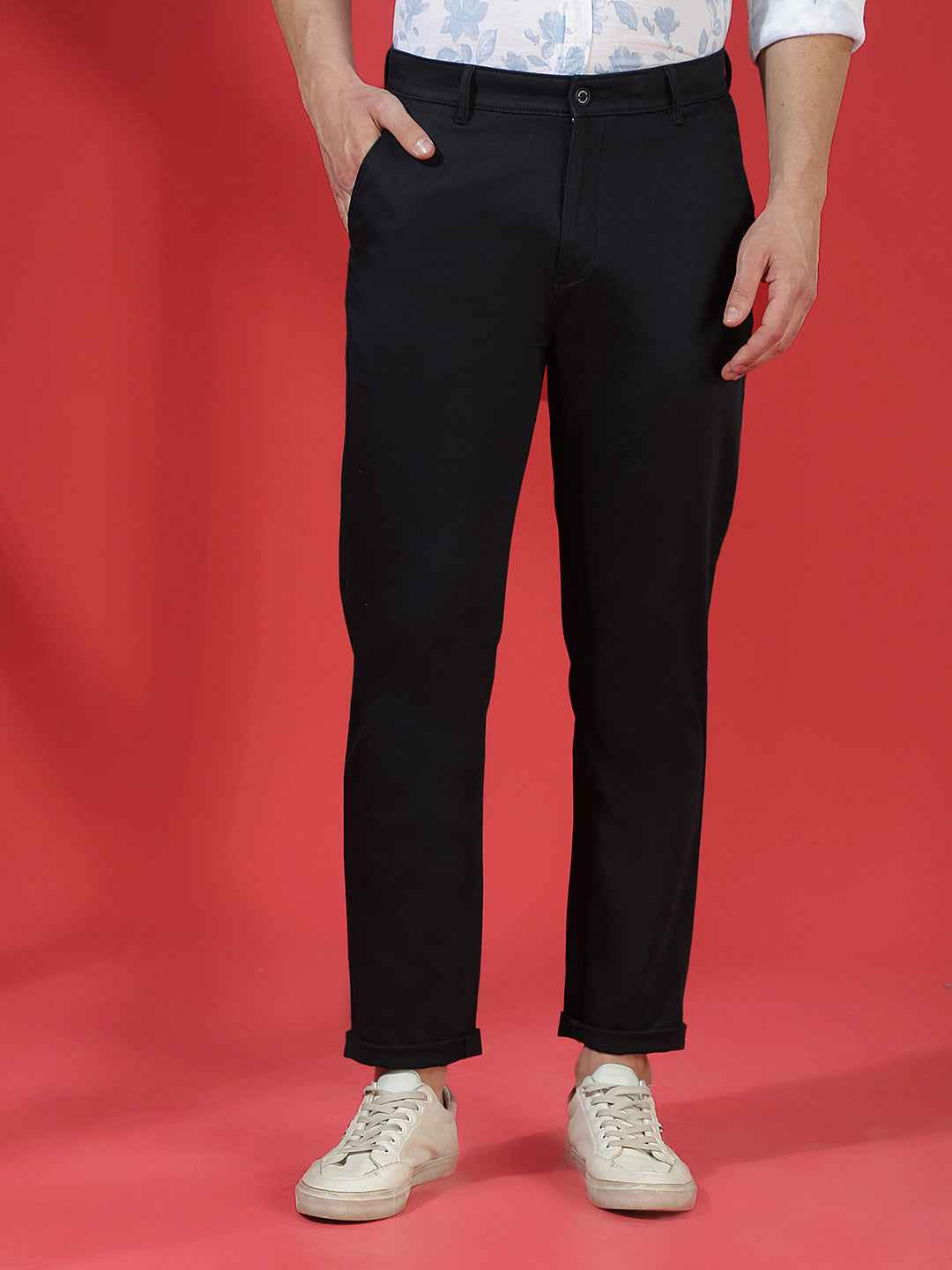 Navy Blue Stretch Smart Trousers