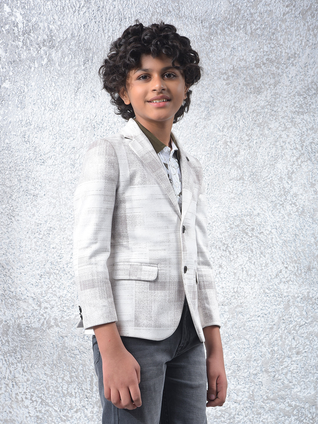 Cream Textured Single-Breasted Blazer