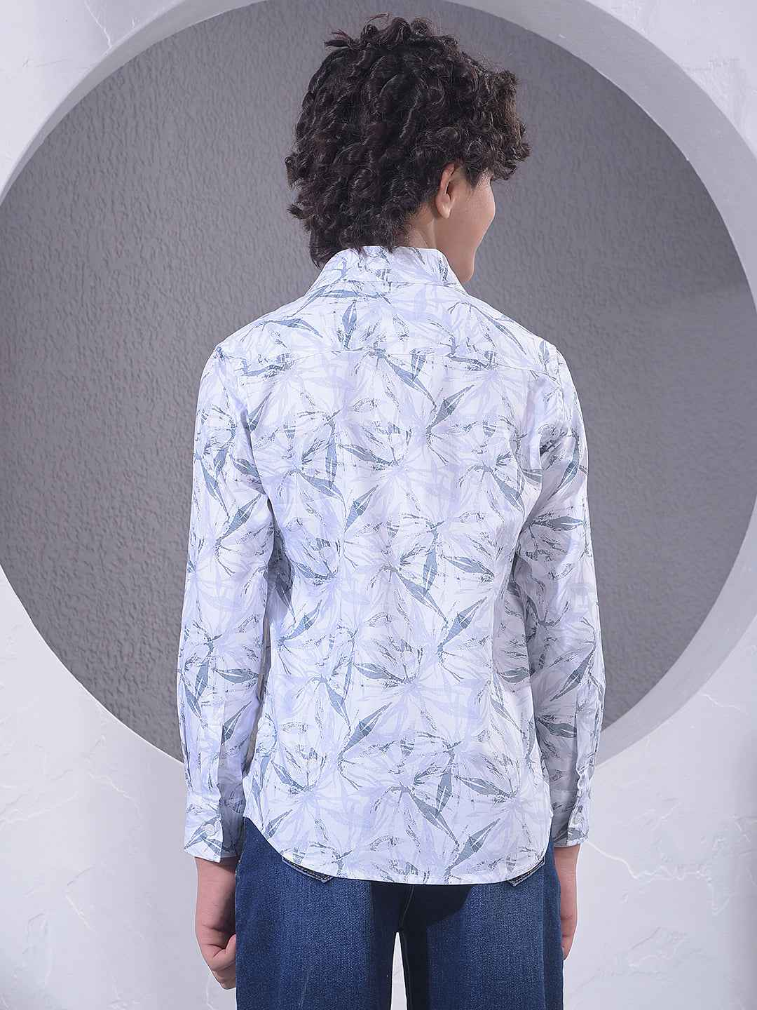 White Floral Print Modal Shirt