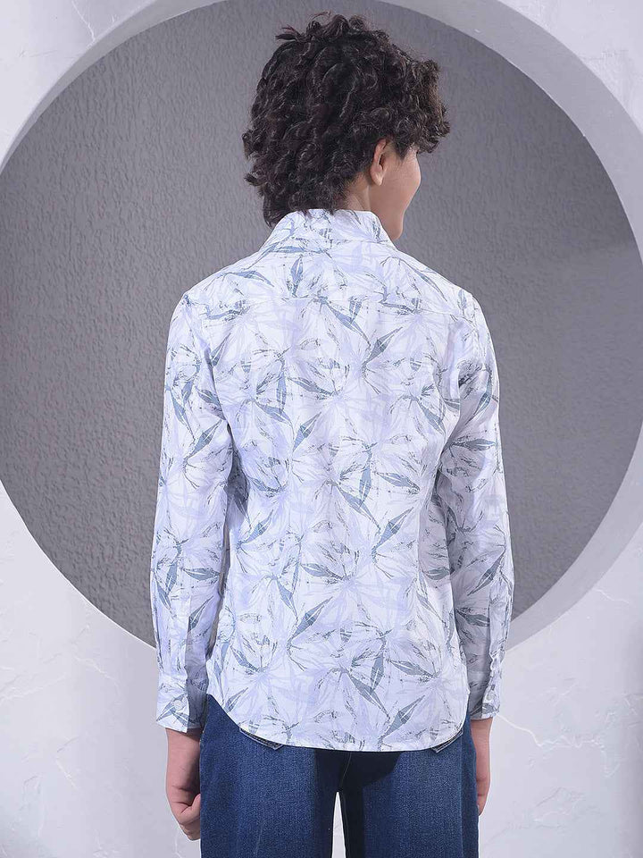 White Floral Print Modal Shirt