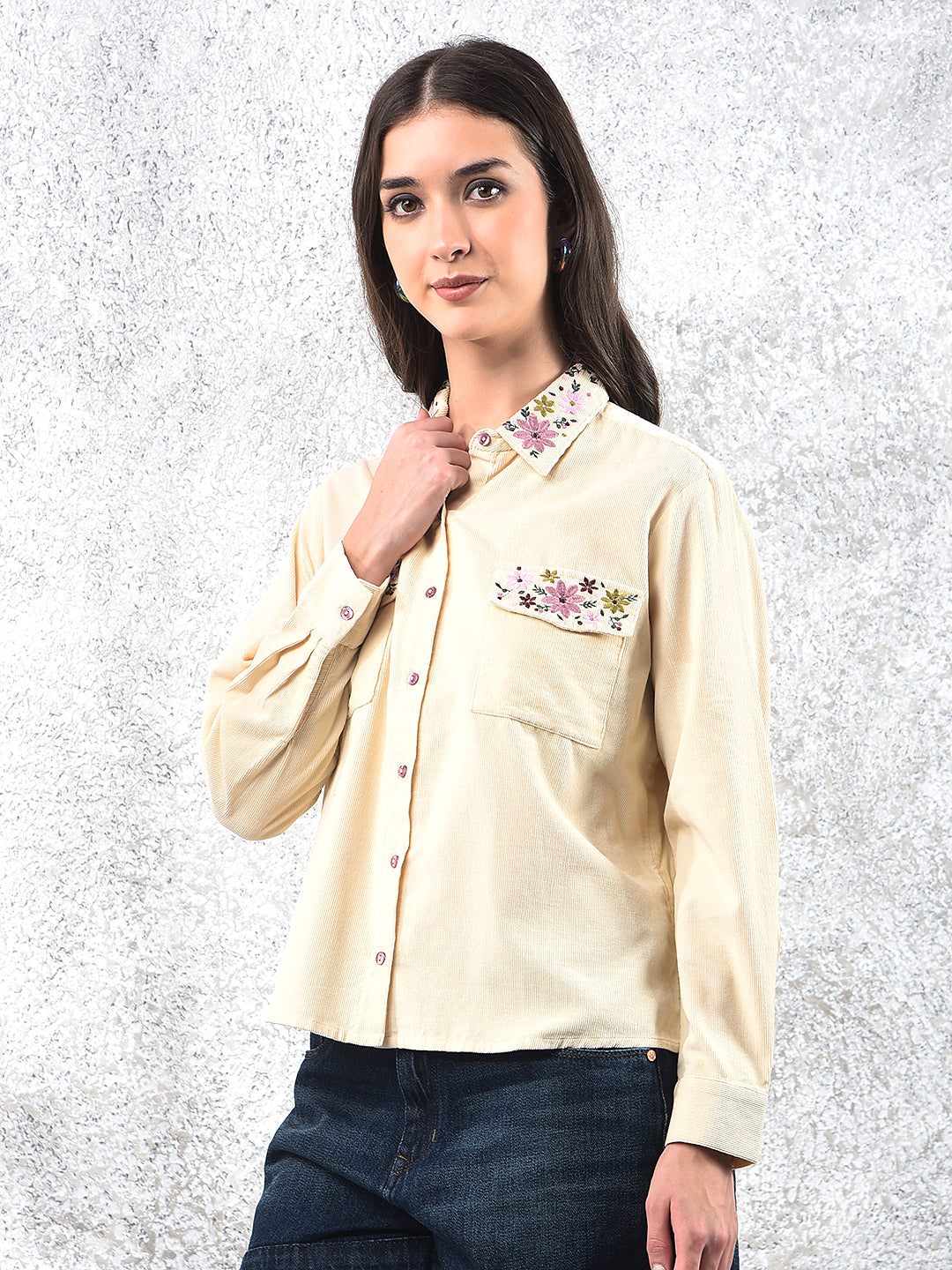 Cream Floral Print 100% Cotton Shirt